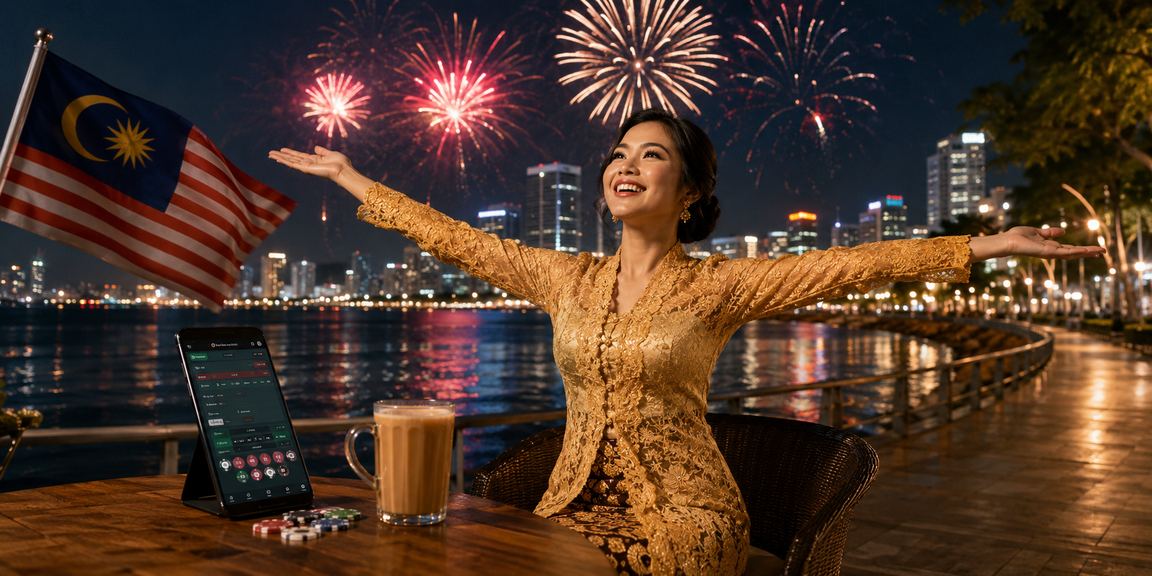 Pengguna wanita berbaju kebaya menggunakan platform mudah alih najib44 di Penang